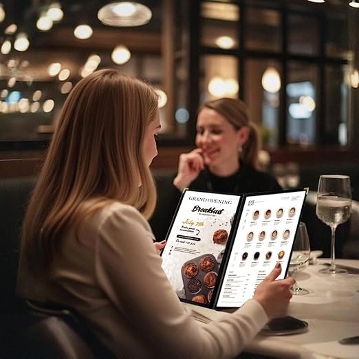 Goodsmart Restaurant Menu Covers – 25 Pack Black 10-View 8.5" x 11" Cafe Menu Holders, Side-Loading Vinyl Covers with Clear Sleeves, Plastic & Leather-Style Menu Covers with Gold Corners
