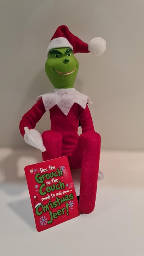 Christmas Green Monster Elf Grouch on The Couch Christmas Elf Decoration, Handmade Monster Christmas Ornaments Plush for Xmas Party Holiday Home Garden Decor (Green)