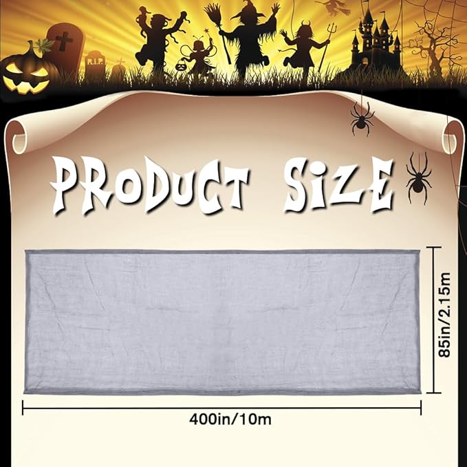 400" x 85" Halloween Creepy Cloth Decoration,Large Grey Spooky Fabric Cloth Scary Gauze Cheesecloth for Haunted House Halloween Party Yard Wall Indoor Outdoor Decor