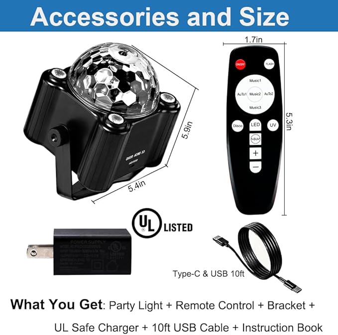 Disco Ball Party Lights, Disco Ball Decor Disco Light Sound Activated with Remote Control Dj Lights for Outdoors and Indoors Home Club Karaoke Christmas Halloween Birthday Wedding Decorations.