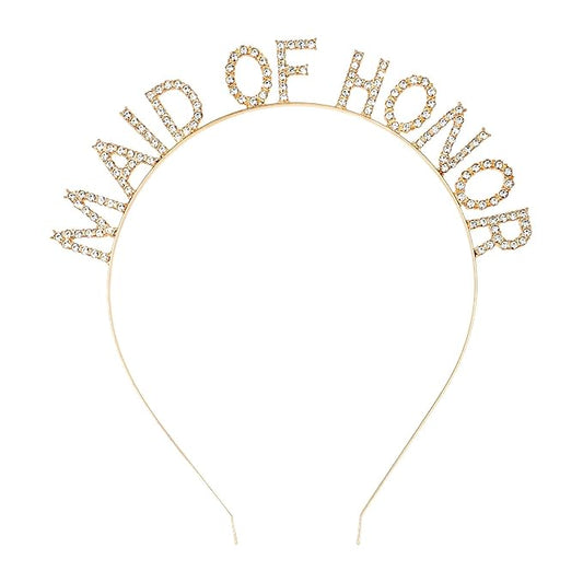 Gold MAID OF HONOR Headband Bachelorette Party Decorations Rhinestone Bridesmaid Headbands for Bridal Shower, Bachelorette Party, Wedding
