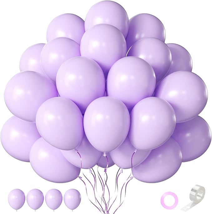 Lavender Balloons 60 PCS 12 Inch Light Purple Pastel Purple Latex Balloons for Birthday Baby Shower Bridal Shower Wedding Graduation Party Decoration