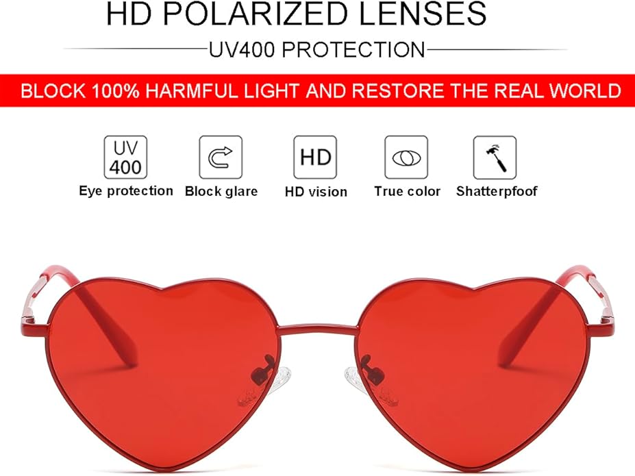 JOVAKIT Polarized Heart Sunglasses for Women Fashion Lovely Style Metal Frame UV400 Protection Lens