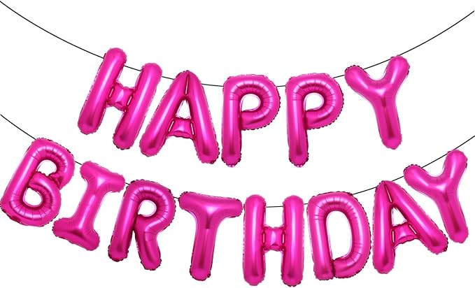 Accevo Rose Red Happy Birthday Banner,16 Inch Mylar Foil Letters Balloons Hot Pink Happy Birthday Balloon for Kids, Child, Adults, Boys & Girls Happy Birthday Sign Birthday Decorations