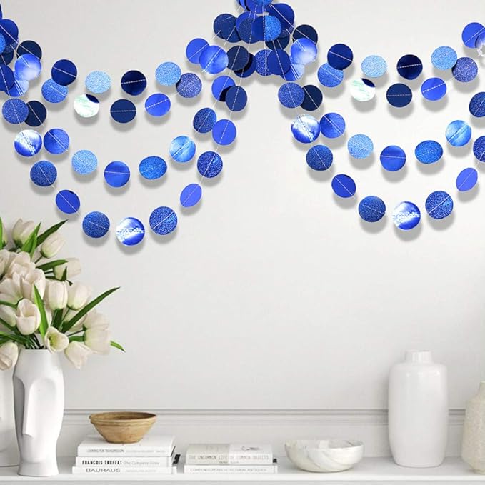 Cheerland Royal Blue Circle Garland Glitter Hanging Polka Dots Streamer Banner Backdrop Kids Birthday Party Decoration Wedding Graduation Ramadan EID Engagement Bridal Baby Shower Bachelorette Decor