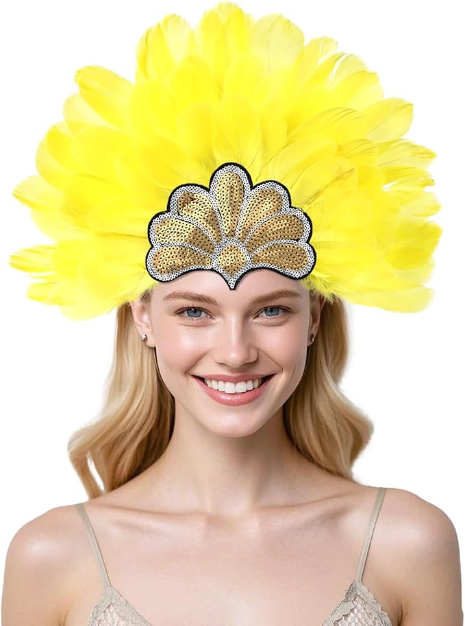 Women's Carnival Feather Headpieces Sequin Headdress for Wedding Masquerade Party Cosplay Feather Headbands