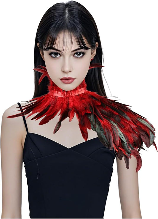 Gothic Natural Feather Shrug Feather Shawl Wrap Cape Victorian Collar for Halloween Cosplay Party Costume Accessories