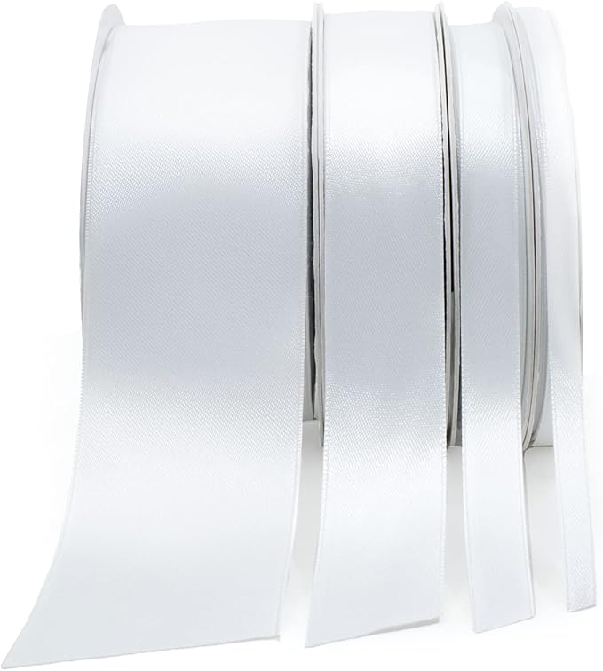 White Satin Ribbon - 1/4 inch x 50 Yards, Double Face Solid Color, Thick and Durable Ribbon Roll for Gift Wrapping, Crafts, Hair and Multiple Decorations