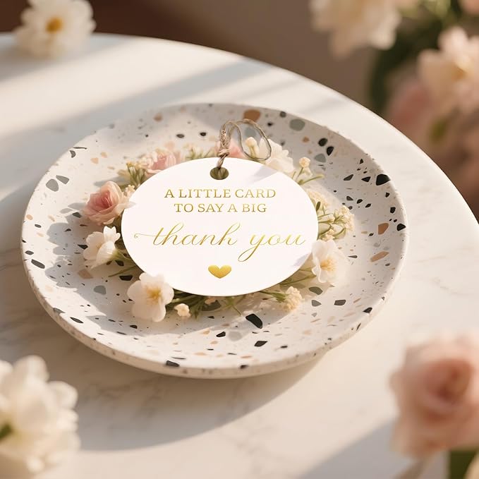 50pcs Gold Foil Thank You Tags with String, Pre-Punched Hole Gift Tags with String - Perfect for Weddings, Baby Showers, Parties, Holidays, Anniversaries, Celebrations (2"*2")