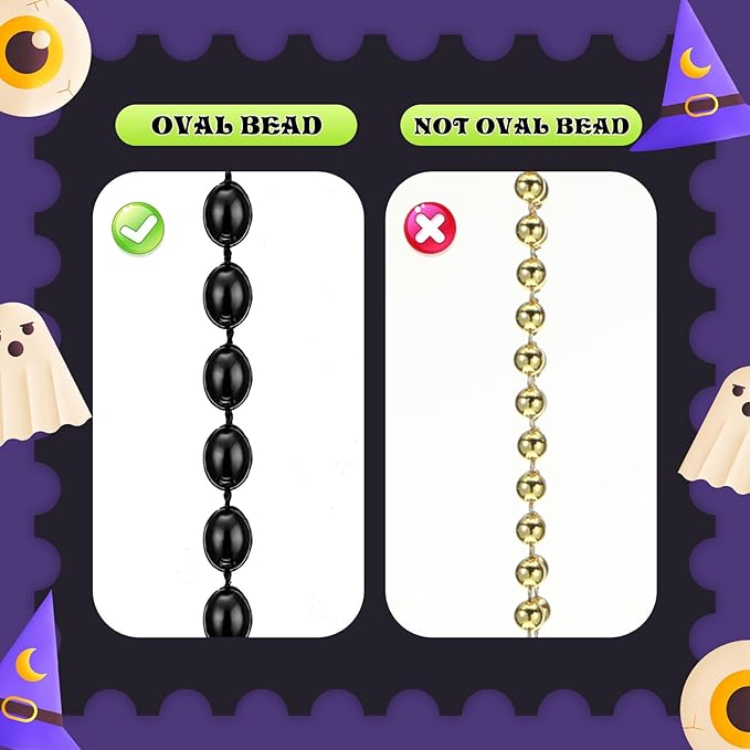 Riceshoot 200 Pcs Black Bead Necklace Bulk Mardi Gras Oval Beads Necklace Party Favors 33" 7mm Metallic Color Beaded Costume Necklaces for Halloween Christmas Festive Event Accessories