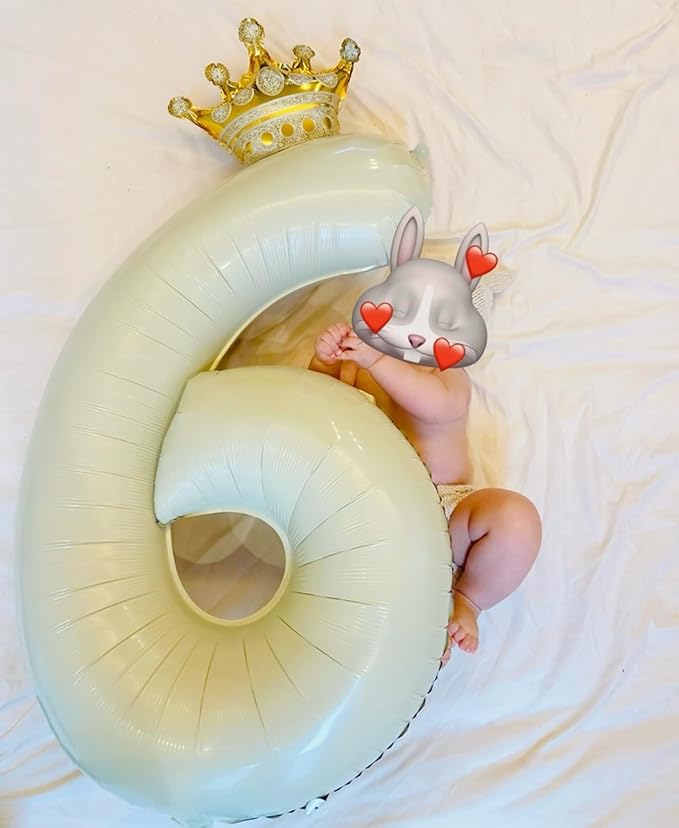Smlpuame 40 Inch Beige Number 6 Balloons for 6th Birthday Decorations Boys Girl, Giant Self-Sealing Cream Foil Number 0-10 White Sand Balloon for Women Men Party Anniversary Baby Shower Supplies