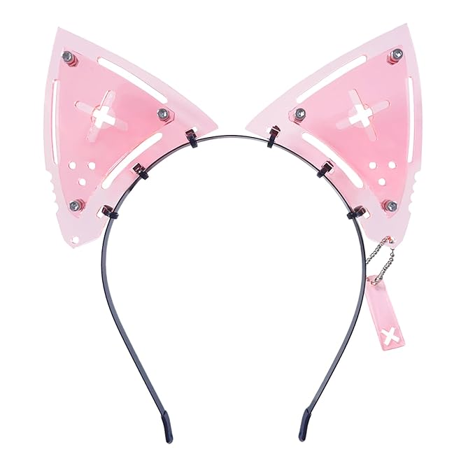 Cyberpunk Colorful Ear Hairband Fish Bone Hair Accessories COS Props (X Pink)