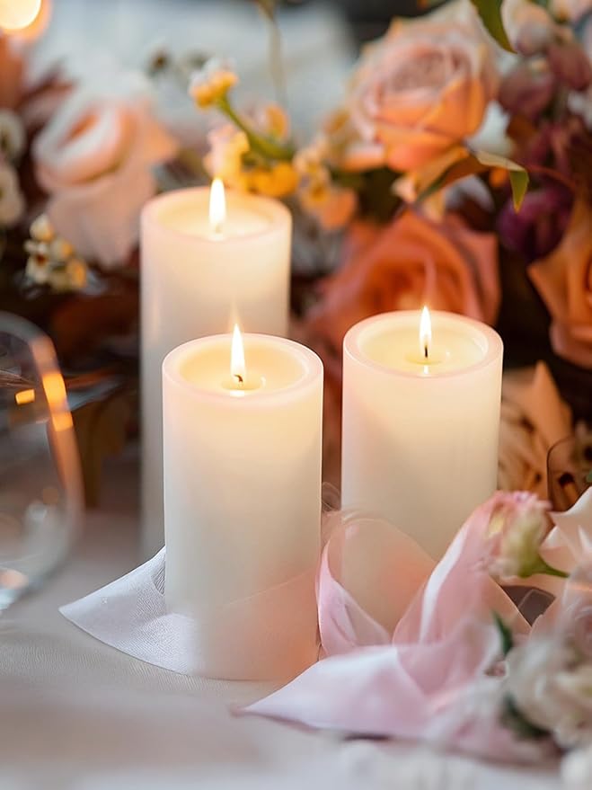 White Pillar Candles - Set of 6, 70 Hour Long Burning, Unscented and Dripless Pillar Candles Bulk, Large Candles Bulk(3x6 inch) for Christmas Lights, Weddings, Parties, Spas, Home Decor