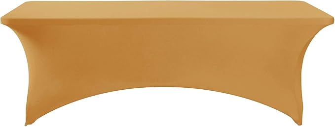FORLIFE 8FT Rectangular Spandex Tablecloth, Gold, Universal Fitted Table Cover for Wedding, Banquet, Party, Wrinkle Resistant, All-Season, Reusable, Washable