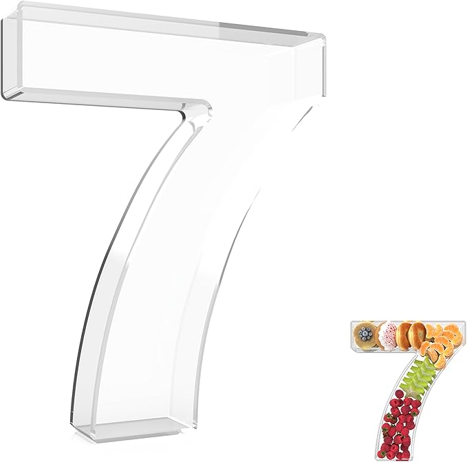 13.8" Extra Large Acrylic Number Charcuterie Board Box, Reusable Fillable Number Cake Candy Dish Display Serving Tray for Birthday Anniversary Party Decoration (7)