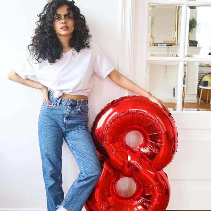 40 Inch Red Number 8 Balloon Large Red Foil Balloon Red 8 Balloons Mylar Helium Balloon for 8th Birthday Party Decorations Girls Boys Baby Shower Wedding Anniversary Decoration