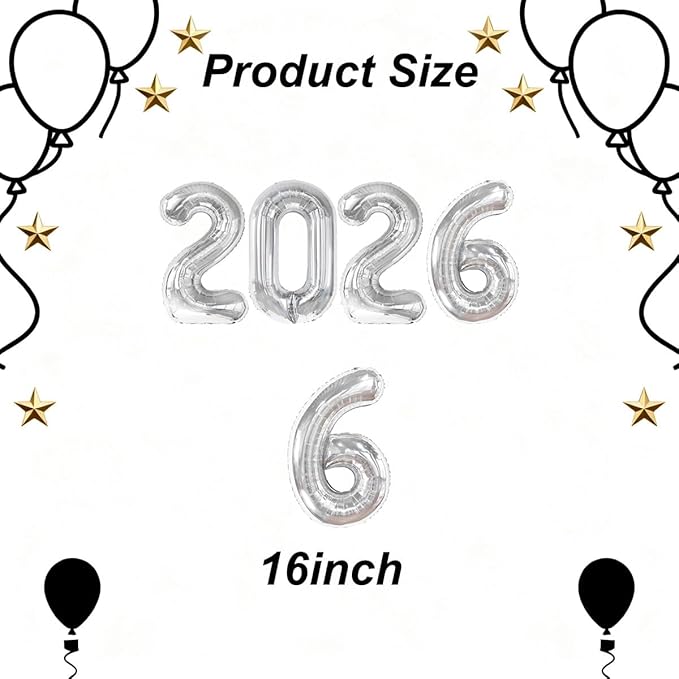 Silver 2026 Balloons New Years Balloons 2026 Balloon Nnumbers for Happy New Year Decorations 2026 Signs Graduation Anniversary Balloons Decor