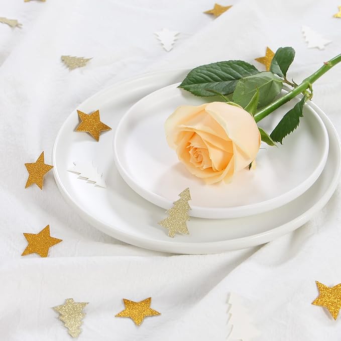 White-Gold Party-Decorations Christmas-Tree Star Confetti - 300pcs Dining Table Centerpiece Birthday Wedding, Neutral Baby Bridal Shower,New Years, Winter Party Decoration Decor Lasting Surprise