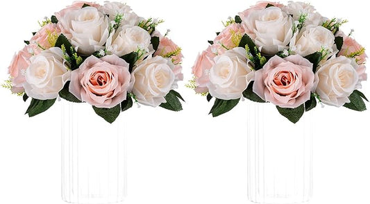 NUPTIO Flower Balls for Wedding Centrepieces - 2 Pcs 9.5in Diameter Artificial Flower Ball Arrangement Bouquet Peachy Pink & Creamy White Fake Rose Flowers Party Centerpieces for Weddings Tables