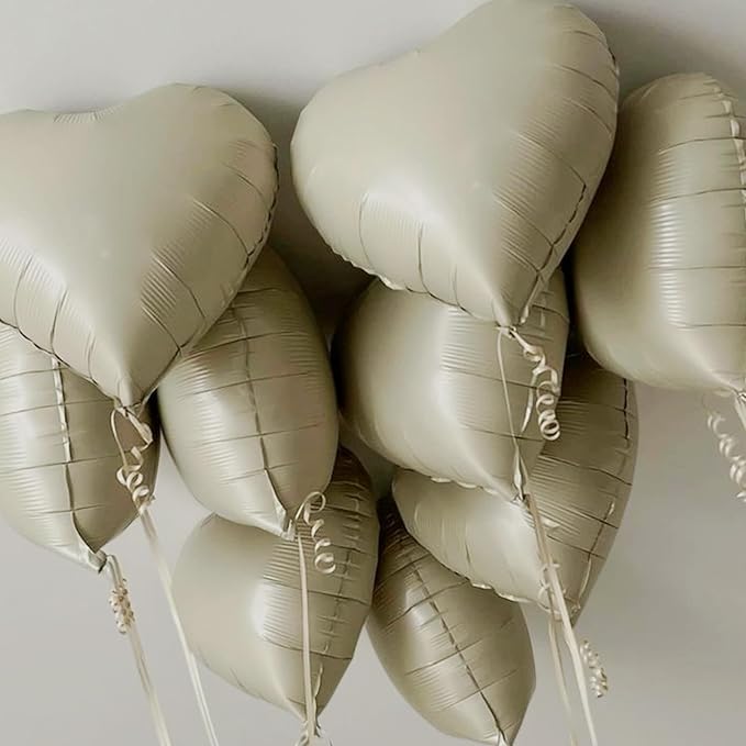 Cream Heart Balloons, 18 Inch Cream White Heart Shape Balloon, 12PCS Large Sand White Helium Foil Heart Romantic Balloon for Girls Birthday Baby Shower Wedding Engagement Anniversary Party Decoration