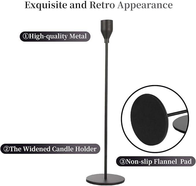 Matte Black Candlestick Holder for Taper Candles, Decorative Candle Holders Bulk Candle Stick Holders, Fits 3/4 inch Candles, Metal Taper Candle Holders for Table Centerpieces, Home Decor (Set of 9)