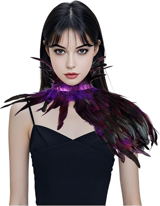 Gothic Natural Feather Shrug Feather Shawl Wrap Cape Victorian Collar for Halloween Cosplay Party Costume Accessories