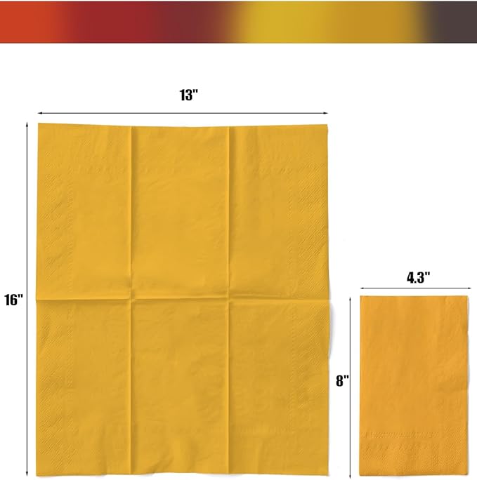 qiqee Red Yellow Paper Napkins 13x16inch Guest Paper Disposable Towels Napkin Paper Hand Towels for Wedding, Dinner, Birthday Party, Dessert Cocktail ＆ Kitchen Napkins（ 120 Count）