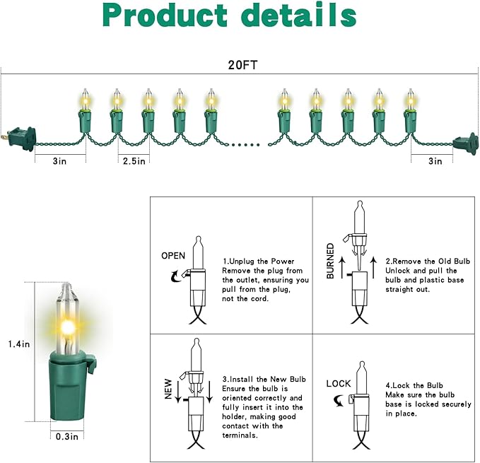 LED Christmas String Lights 20FT 100 Count, Mini Christmas String Lights Waterproof, Warm White Mini LED Lights Plug in, Outdoor Christmas Lights for House, Tree Lights for Patio Garden Porch