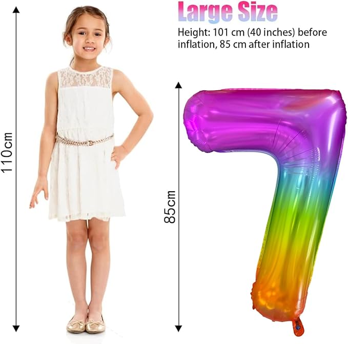Rainbow Number 7 Balloon 40 Inch Rainbow 7 Balloon Giant Helium Foil Number 0 to 9 Balloons Birthday Wedding Party Digital Decorations Number 7
