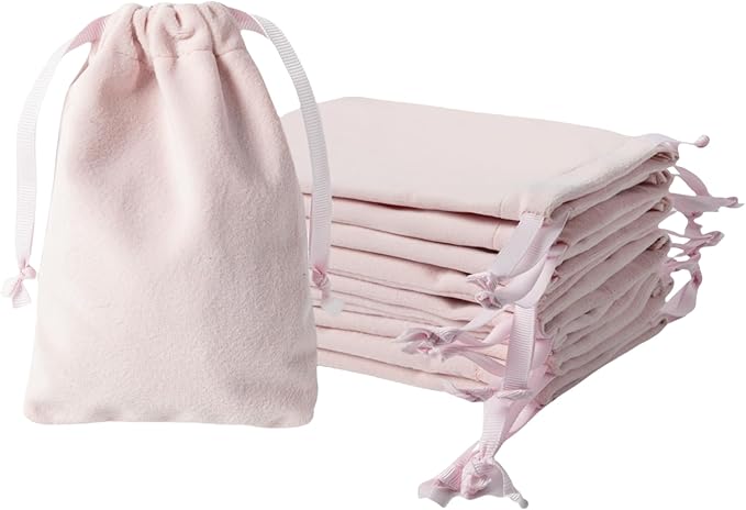 12pcs Light Pink Velvet Drawstring Bags 4x6 inches Small Velvet Cloth Gift Bags Jewelry Pouches for Storage Wedding Party Favor Christmas