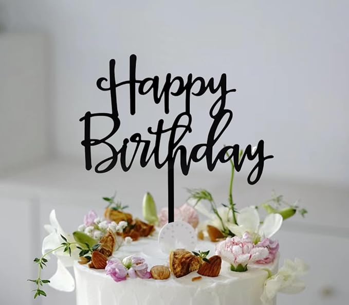 Happy Birthday Cake Topper, Black Acrylic Versatile Cake Topper for Birthday Party Decoration Ideas, Perfect Keepsake for your family and friends
