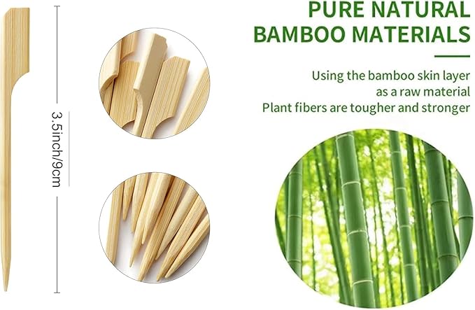 3.5 Inch Bamboo Skewers,1000 PCS Toothpicks for Appetizers,Wide Flat Paddle Bamboo Wood Picks for Cocktail, Fruit, BBQ, Sandwich, Marshmallow, Drink, Yakitori Chicken, Fondue, Roasting.