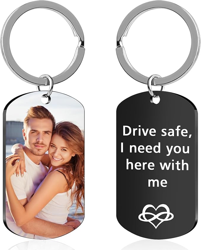 Double Side Custom Keychain with Picture Personalized Engraving Photo Text Customized Gifts for Men Women