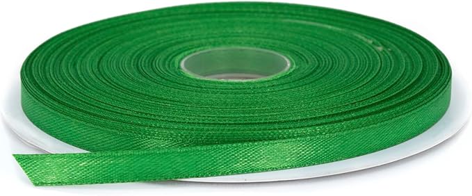 Green Satin Ribbon Roll, 1/4 inch x 50 Yards, Double Face Solid Color, Thick and Durable, 100% Polyester for Gift Wrapping, Crafts, Hair and Decorations