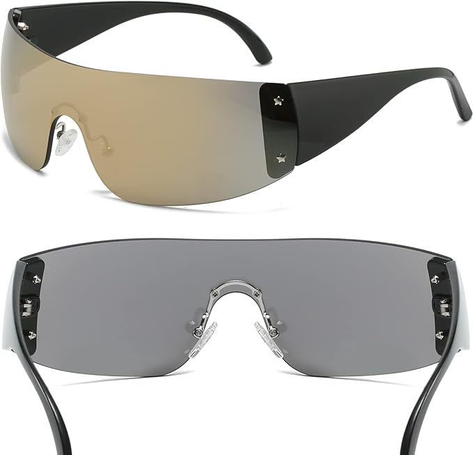 AIEYEZO Oversized Y2K Sunglasses for Women Men Trendy Retro Wrap Around Big Shield Sun Glasses