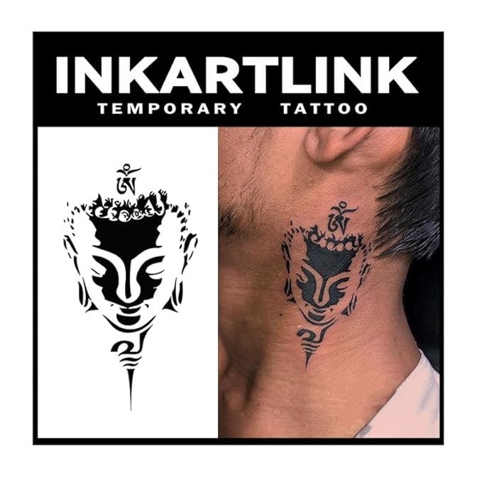 INKARTLINK Tattoo Tech, 2 Sheets Medium Semi Permanent Tattoo, Adult Art Design Temporary Tattoos, Lasts 1-2 Weeks, Waterproof, Realistic Look, No Reflection (Buddha Statue)