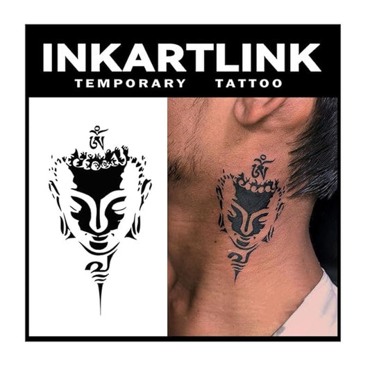 INKARTLINK Tattoo Tech, 2 Sheets Medium Semi Permanent Tattoo, Adult Art Design Temporary Tattoos, Lasts 1-2 Weeks, Waterproof, Realistic Look, No Reflection (Buddha Statue)