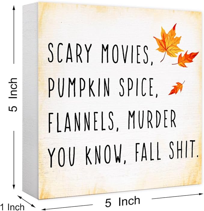 Funny Autumn Wood Box Sign Fall Wooden Block Desk Décor for Home Office Kitchen Cubicle Table Shelf Tabletop,Farmhouse Fall Sign Decor