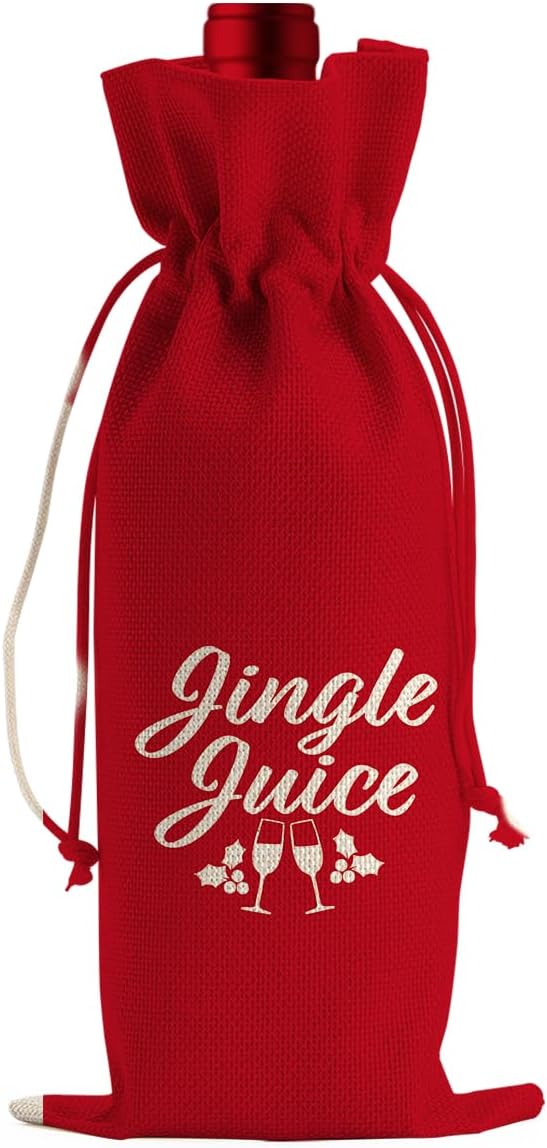 Funny Christmas Wine Bags for Wine Bottles Gifts Christmas Wine Bottle Cover Drawstring Gift Bags Red Burlap Jingle Juice Wine Bag for Xmas Birthday Wedding Holiday Housewarming Party Decorations