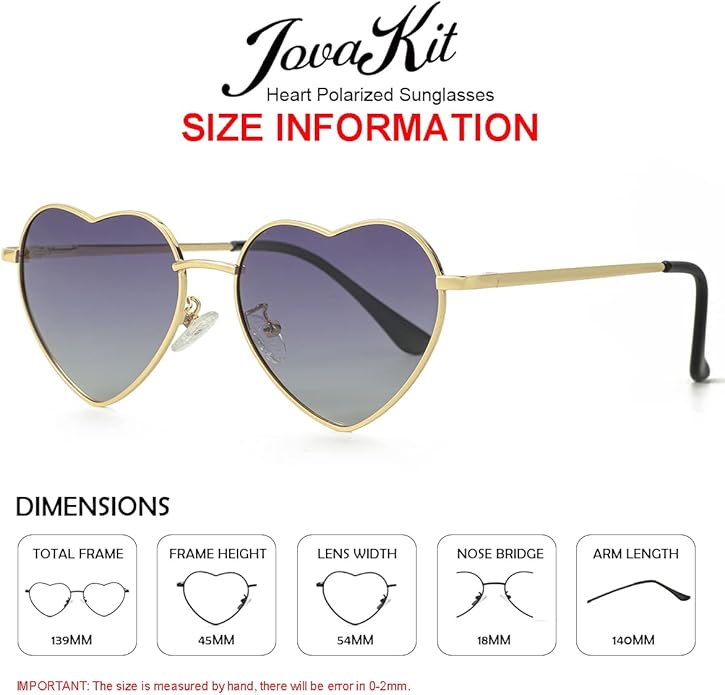 JOVAKIT Polarized Heart Sunglasses for Women Fashion Lovely Style Metal Frame UV400 Protection Lens
