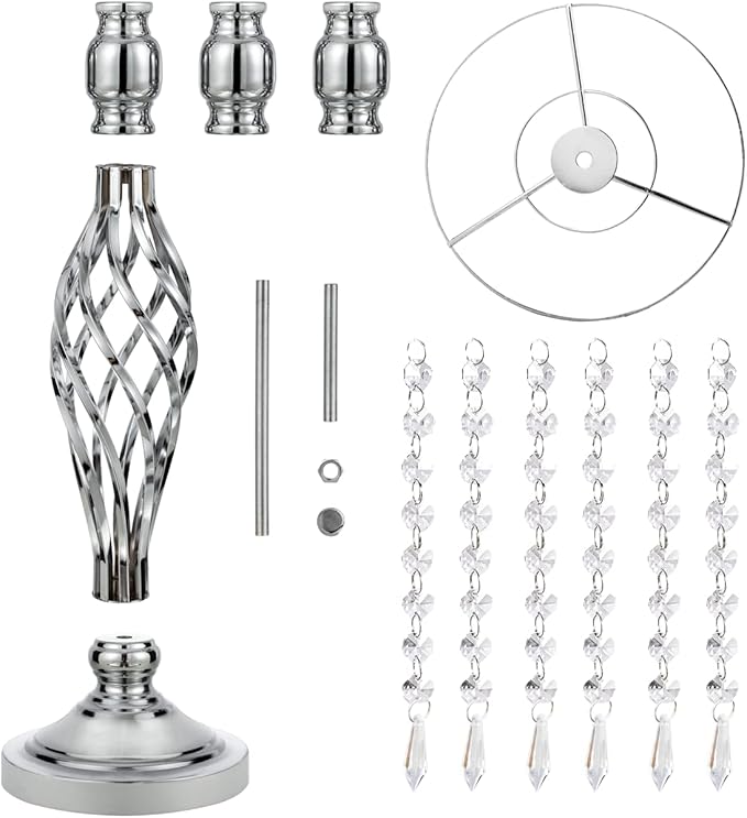 Metal Flower Stands with Crystal Beads, Wedding Centerpieces for Table Decorations, Elegant Metal Flower Arrangement Stands, Flower Vases for Wedding Party Celebration Home Decor (Silver-10pcs)