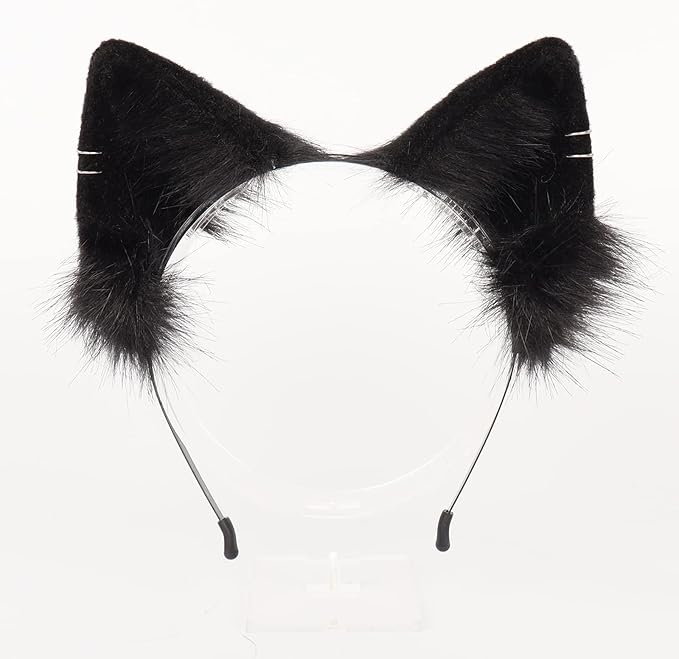 QinRuan Animal Cosplay Costume Accessories Furry Faux Fur Cat Ears Headband and Fox Tail Set Halloween Accessory