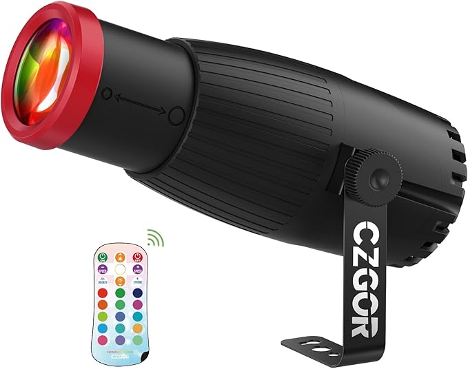 Pinspot Light, Czgor 18W RGBW 4 in 1 LED Disco Ball Lights 16 Colors with Remote Control, Manual Focus Mirror Ball Spotlight, Super Bright Stage Lighting for DJ Party Club Bar Wedding (Red)