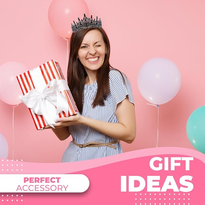 Birthday Tiara Crown with Sash for Women, Headband Hair Accessories for Wedding Party Costume Black