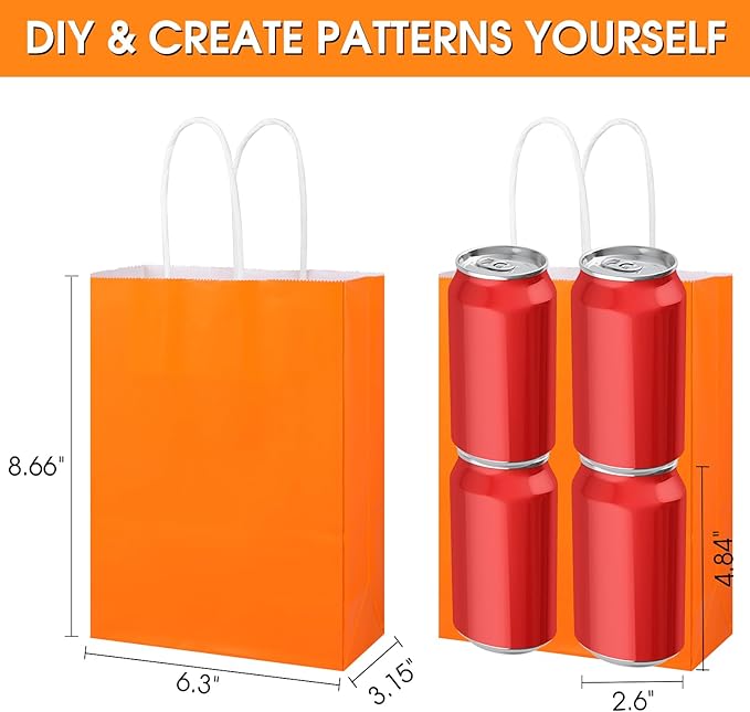 XPCARE 60Pcs Paper Gift Bags, 6.3"x3.15"x8.66" Kraft Paper Party Favor Bags Bulk Rainbow Goodie Bag Small Gift Bag with Handles for Kids Birthday Baby Shower Crafts Wedding Party Supplies (6 Colors)