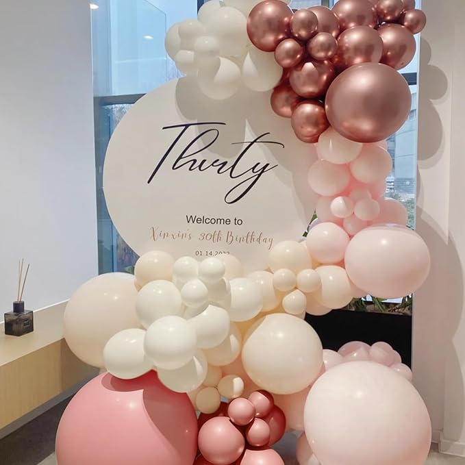 Pink and Gold Balloons Garland Arch Kit, 166Pcs Dusty Pastel Pink White Sand Rose Gold Metallic Balloon for Wedding Bridal Shower Princess Party Girl Birthday Baby Shower Decoration