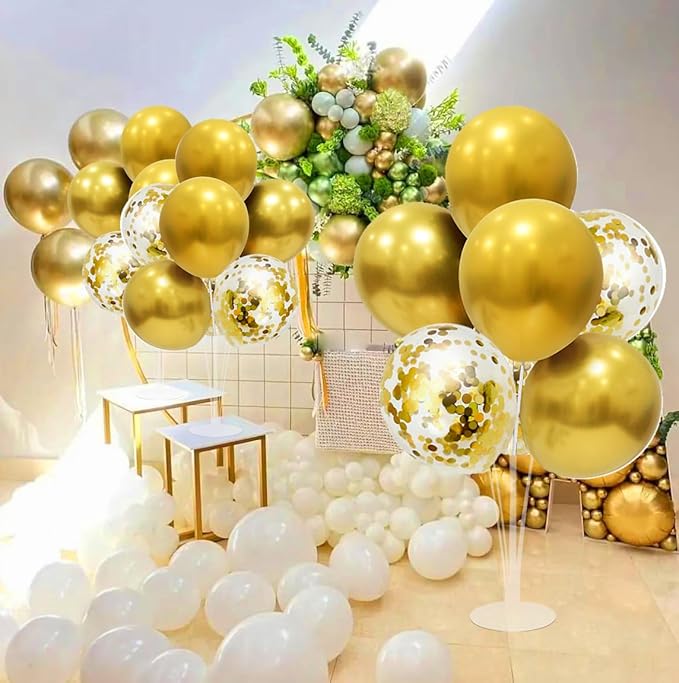 6 Set Balloon Stand with Gold Balloons Centerpiece Table Decorations Birthday Graduation Bridal Shower Wedding Anniversary Mother's Day Retirement New Years Decorations 2025