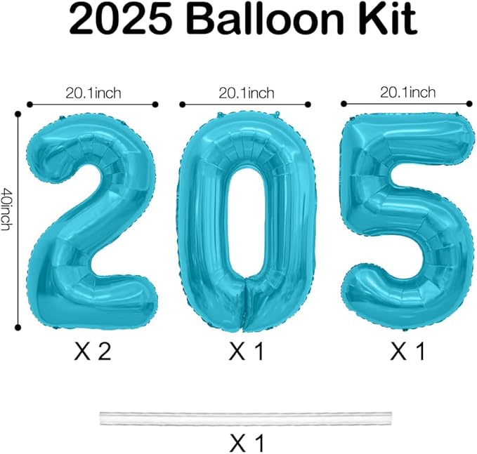 2025 Balloons, 40 Inch 2025 Number Balloons, 2025 Blue Balloons, Large Foil Happy New Year Balloons for New Year Eve Party Supplies 2025, New Years Decorations 2025, Christmas, Graduation, Birthday