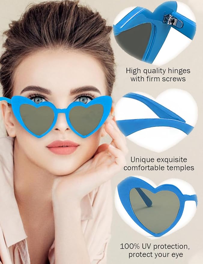 8 Pack Heart Sunglasses Vintage Cat Eye Heart Glasses Retro Bachelorette Bride Sunglasses Bulk for Women