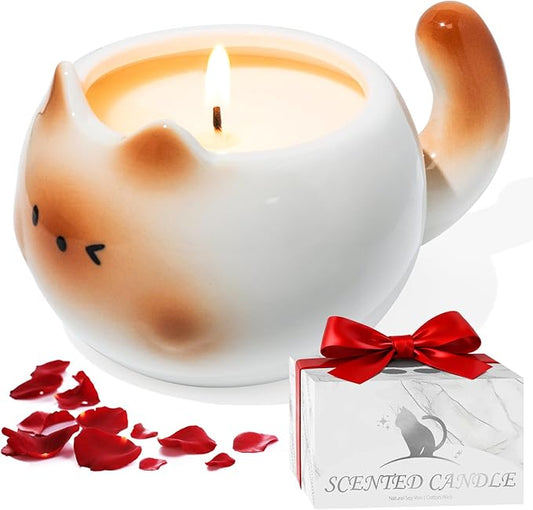 Scented Candle, 17oz Rose Scented Jar Candle, Cat Shaped Aromatherapy Candle for Home Decor, Room Freshener, Home Fragrance, Holiday Gifts for Women, Friends, Christmas